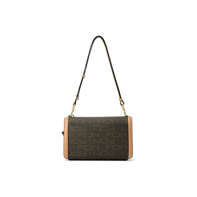 FION Artificial Leather With Cow Leather Accents Shoulder Bag Regular Women's Coffee/Camel-2