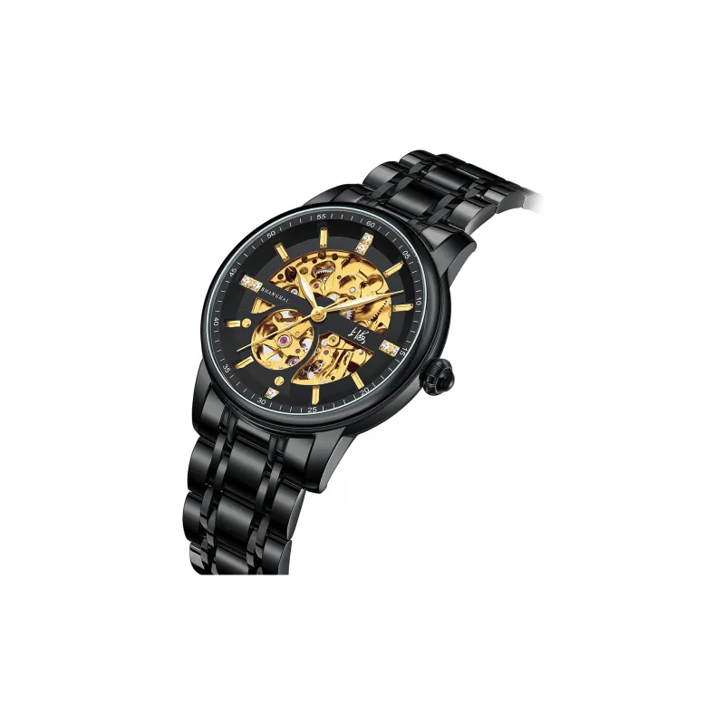 SHANGHAI National Automatic Mechanical Movement Stainless Steel Watchband Watch Men's Watches Cut Out Dial-1