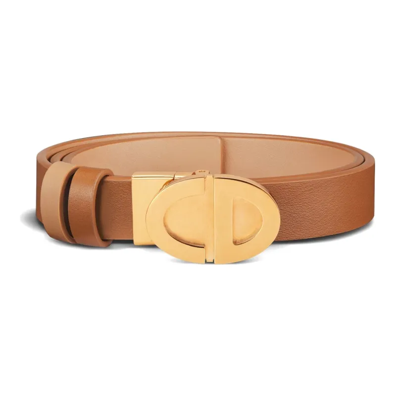 DIOR Double Sided Emblem Letter Decoration, Smooth Buckle Leather Belts Women's Brown Width 2.2CM-1