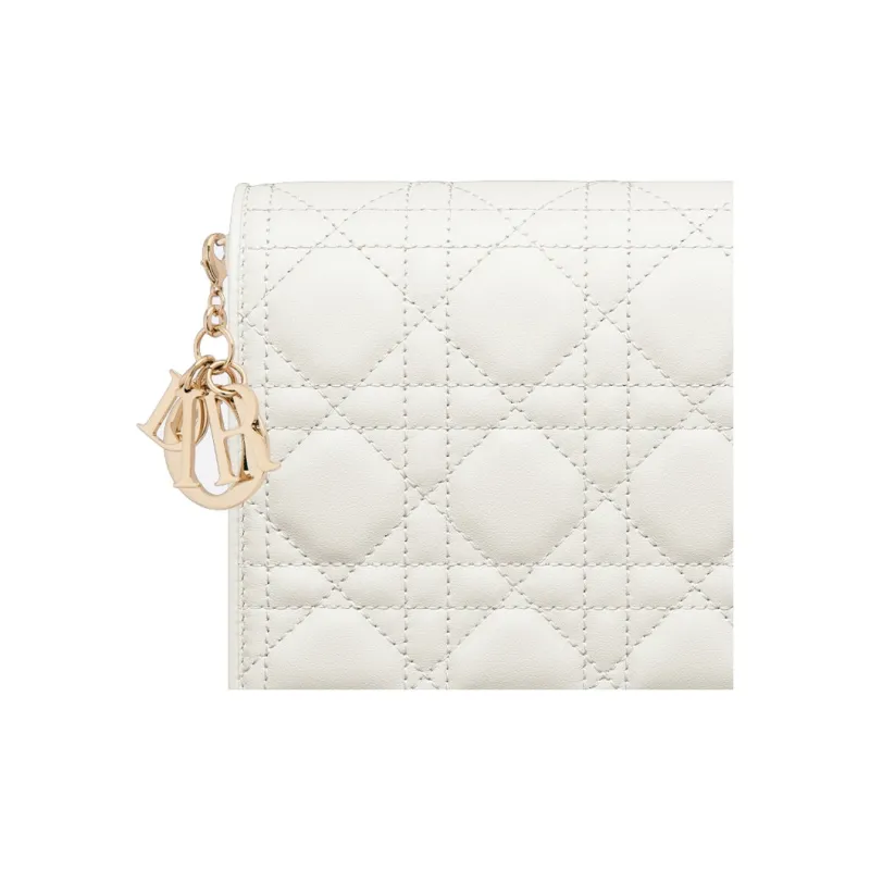DIOR Lady Dior Wicker Pattern Lambskin One Shoulder Crossbody Clutch Women's White-5