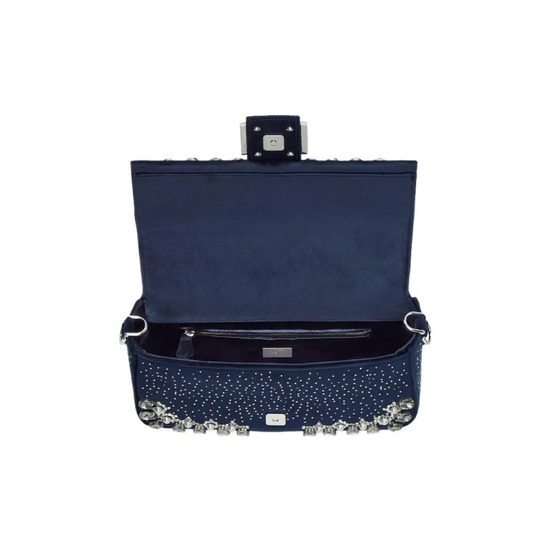 FENDI Baguette Velvet Portable Crossbody Bag, Shoulder Bag Medium Size Women's Blue-3