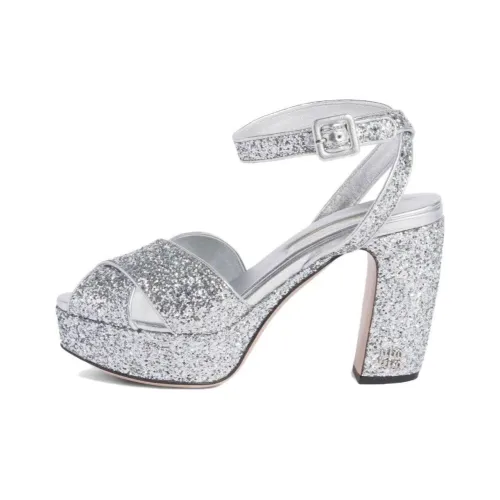 MIU MIU Glitter-detailed Block-heel Sandals