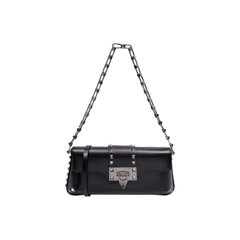 Valentino Rockstud Leather Shoulder Bag, Handbag Women's Black-0