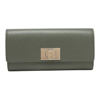Furla Leather Long Wallet Women's Cactus Green