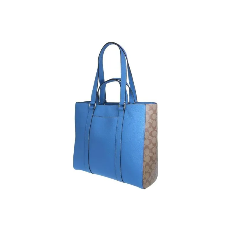 COACH Coated Canvas With Leather Tote Bag, Shopping Bag, Handbag Women's Blue-3