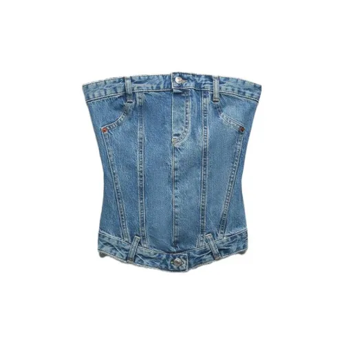 ZARA Strapless Tops Women's Blue