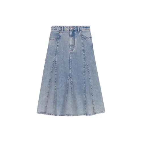 Maje Flared Denim Midi Skirt