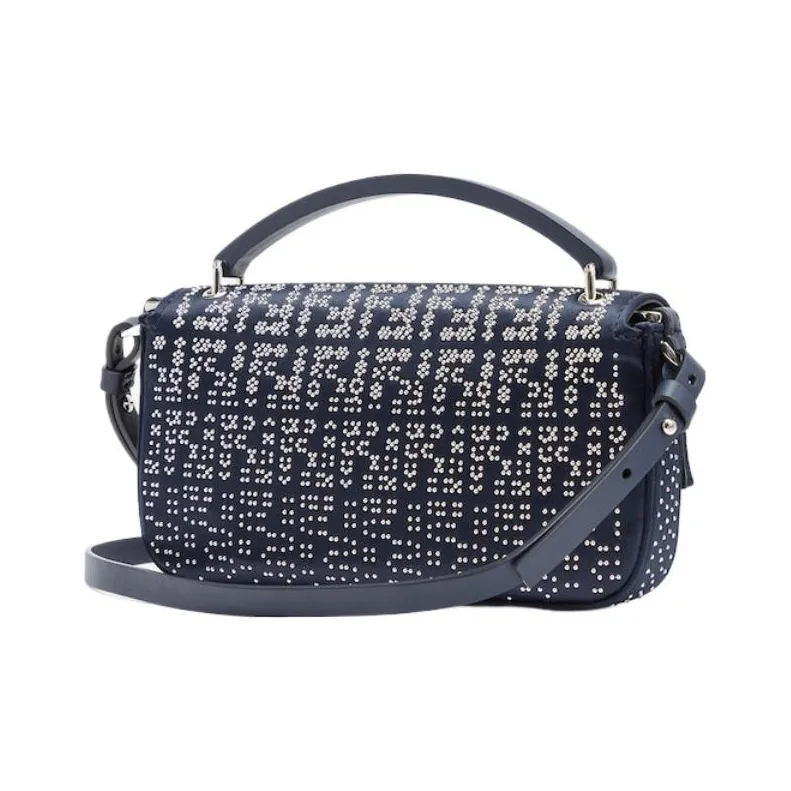 FENDI Baguette Crystal Satin One Shoulder Crossbody Cell Phone Pouch Women's Midnight Blue-1