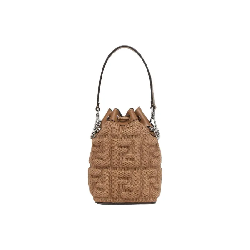 FENDI Mon Tresor Wool Knitted Fabric Bucket Bags Shoulder Bag Crossbody Bag Handbag Mini Women's Light Brown-2