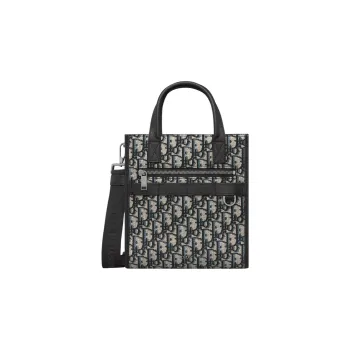 DIOR Oblique Printed Fabric Tote Bag, Shopping Bag, Handbag, Shoulder Bag, Crossbody Bag Regular Men's Beige & Black