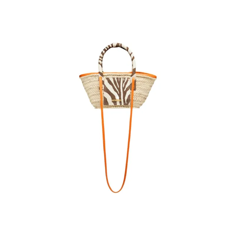Jacquemus Le Petit Panier Soli Calfskin With Raffia Shoulder Bag Crossbody Bag Handbag Women's Beige-3