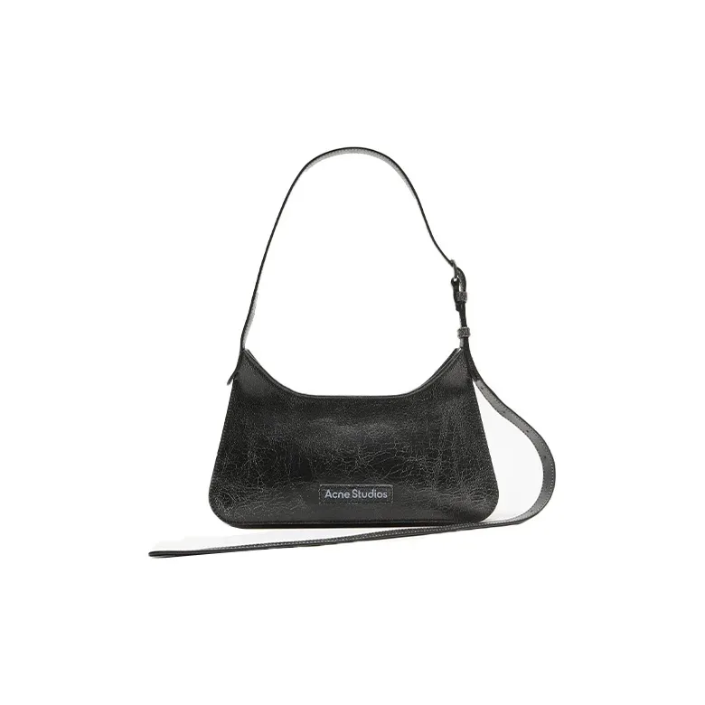 Acne Studios Platt Series Crackle Leather Handbag, Shoulder Bag Women's Black-0