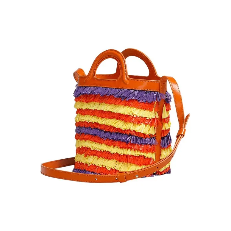 MARNI TROPICALIA Cow Leather Bucket Bag, Shoulder Bag, Crossbody Bag, Handbag Mini Women's Orange-2