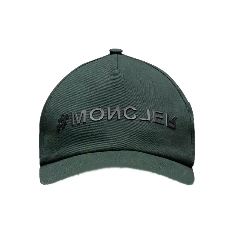 Moncler Gabardine Cotton Baseball Caps Men's Gray Green-0