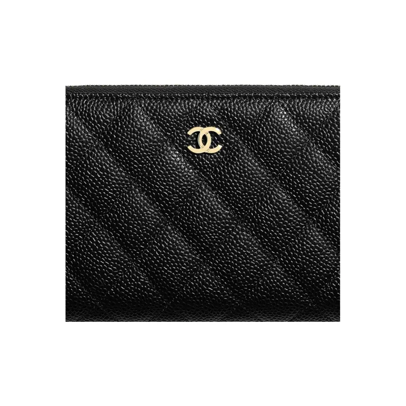 CHANEL Grain Caviar Calfskin Wallet Unisex Black-4