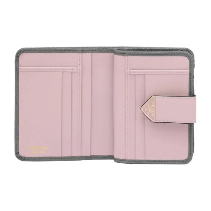 PRADA Saffiano Leather Wallet Trumpets Women's Slate Gray & Snowflake & Plaster Powder-2
