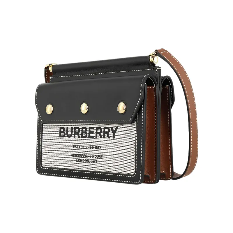 Burberry HorseferryTitle Canvas With Leather Messenger Bag Shoulder Bag Crossbody Bag Mini Women's Black/Tan-3