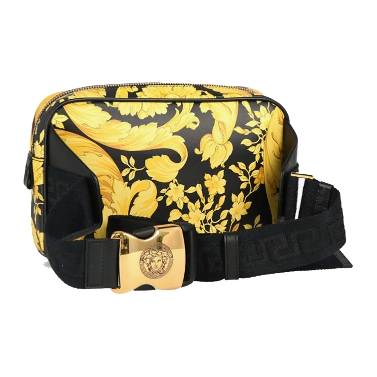 FANSIZHE Cow Leather Fanny Pack Sling Bags Unisex Black & Yellow-2