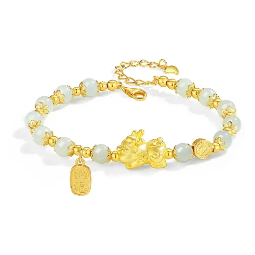 YINCHIE S925 Silver Bracelet Good Luck Pale Greenish White Jade Women's