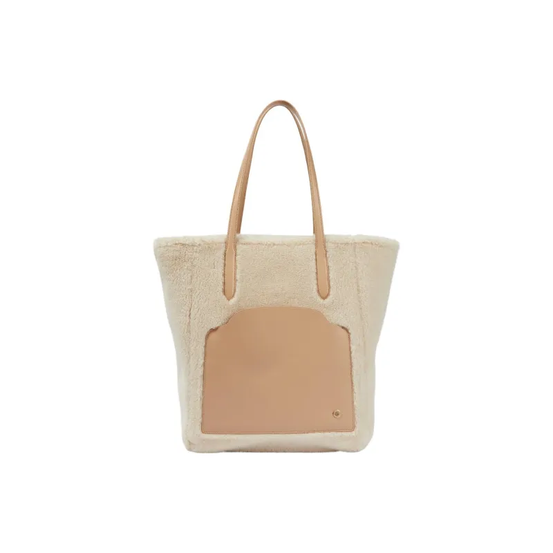 Loro Piana Sesia Shearling Tote Bag Shopping Bag Handbag Large Size Women's Beige-0