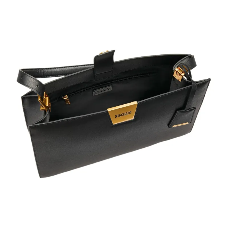 Staccato Cow Leather Tote Bag, Shopping Bag, Handbag, Shoulder Bag Tubas Women's High Quality Black/Old Money Apricot-3