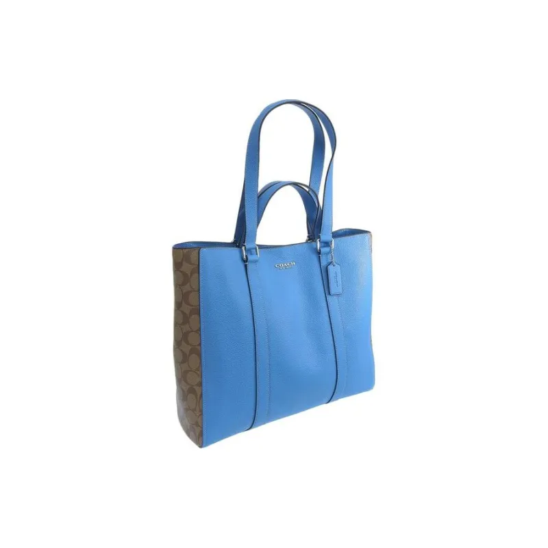 COACH Coated Canvas With Leather Tote Bag, Shopping Bag, Handbag Women's Blue-1