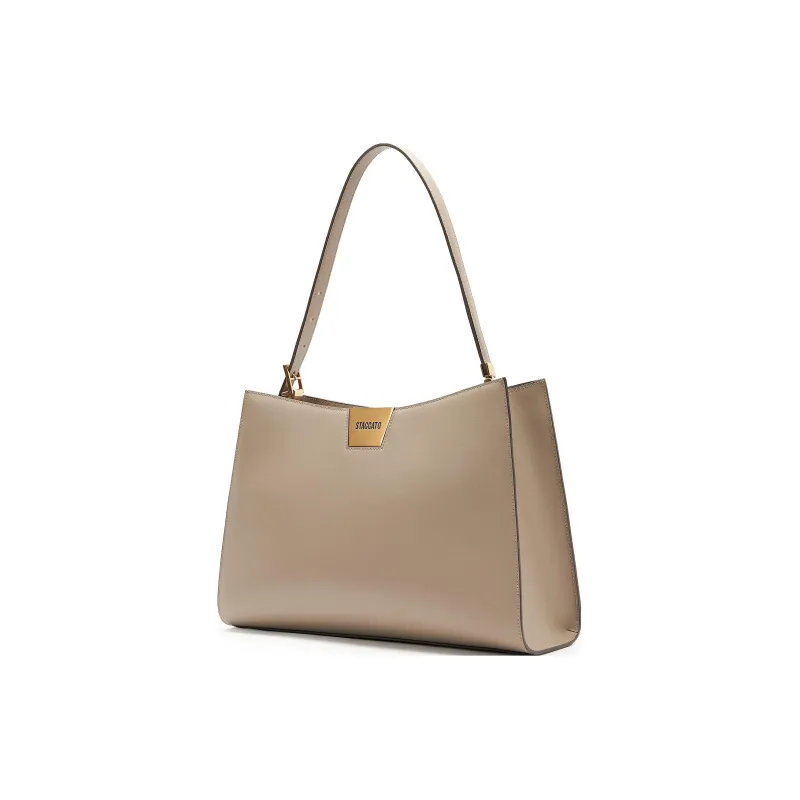 Staccato Cow Leather Tote Bag, Shopping Bag, Handbag, Shoulder Bag Tubas Women's High Quality Black/Old Money Apricot-6