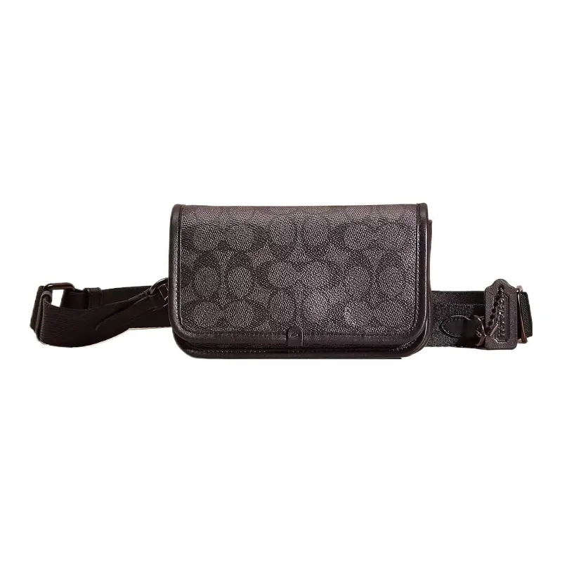 COACH Coated Canvas With Calfskin Cell Phone Pouch, Fanny Pack, Shoulder Bag, Crossbody Bag Trumpets Unisex Charcoal-0