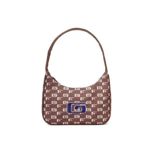 GF Nylon Shoulder Bag Handbag Medium Size Women's Brown/Light Blue