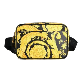 FANSIZHE Cow Leather Fanny Pack Sling Bags Unisex Black & Yellow