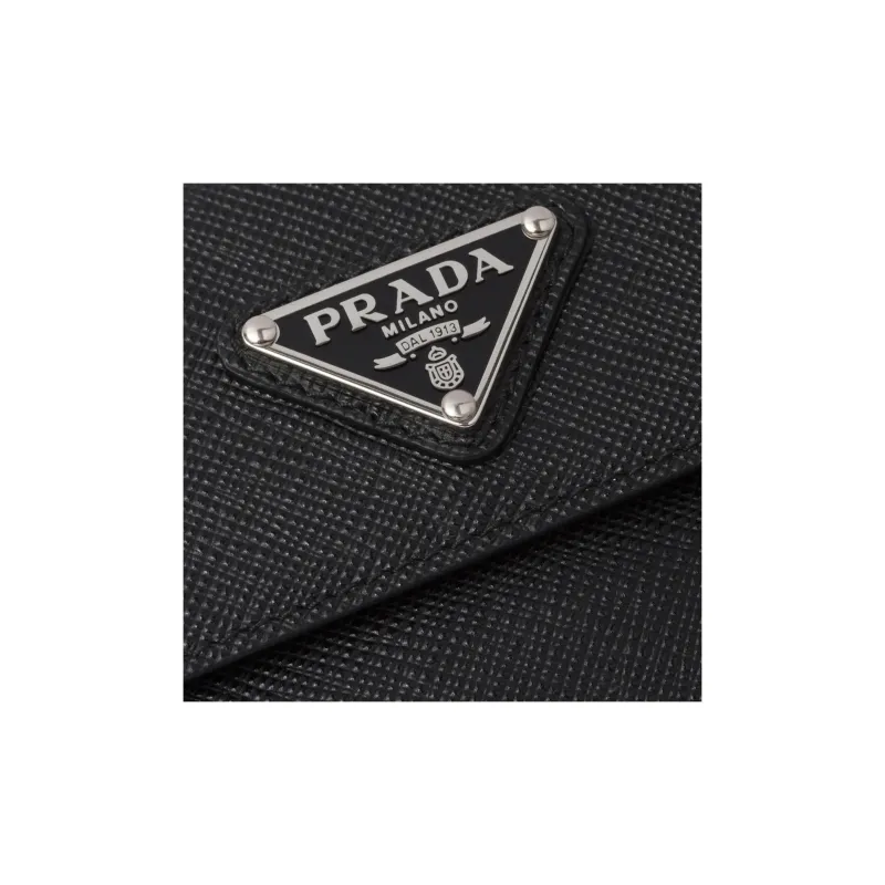 PRADA Saffiano Leather Card Holder Coin Purse Unisex Black-4