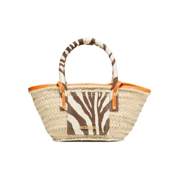 Jacquemus Le Petit Panier Soli Calfskin With Raffia Shoulder Bag Crossbody Bag Handbag Women's Beige