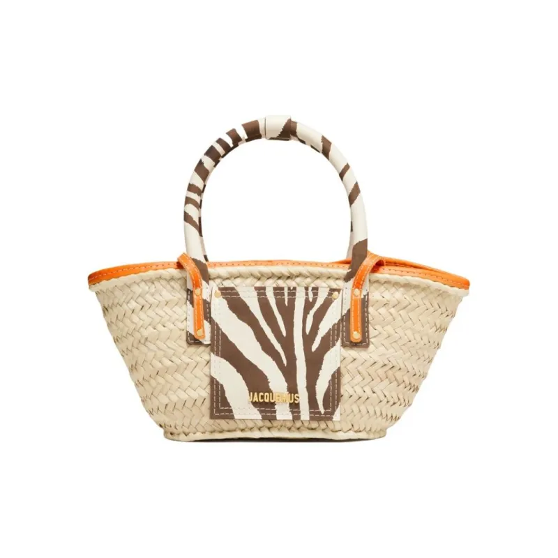 Jacquemus Le Petit Panier Soli Calfskin With Raffia Shoulder Bag Crossbody Bag Handbag Women's Beige-0