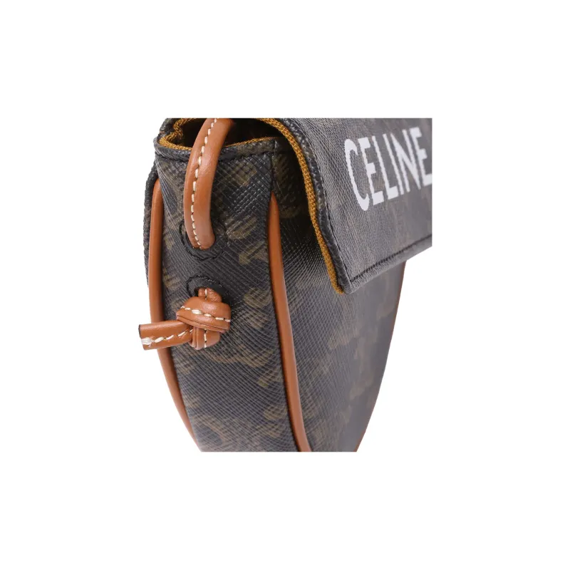 CELINE Cow Leather Canvas Handbag Coin Purse Mini Unisex Tawny-5