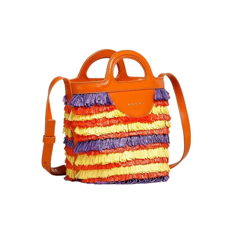 MARNI TROPICALIA Cow Leather Bucket Bag, Shoulder Bag, Crossbody Bag, Handbag Mini Women's Orange-1