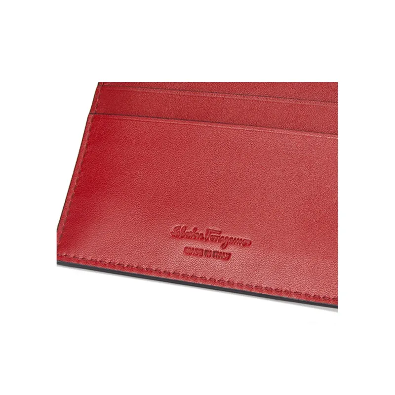 FERRAGAMO Cow Leather Card Holder Card Holder Men's Black/Red-5