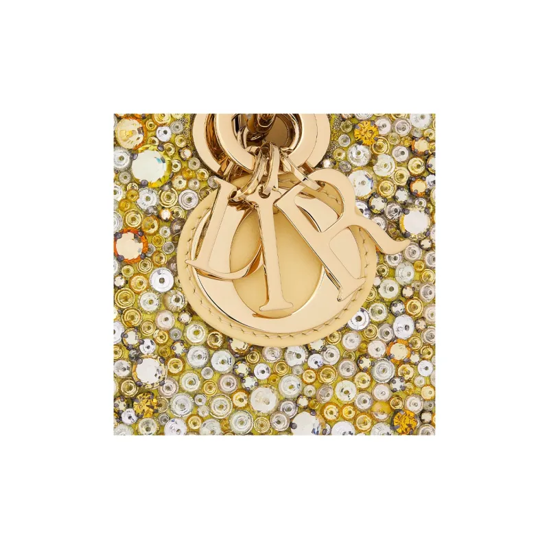 DIOR Lady D-JOY Rhinestone Embroidered Velvet Fabric Shoulder Bag Crossbody Bag Handbag Small Size Women's Light Yellow-6