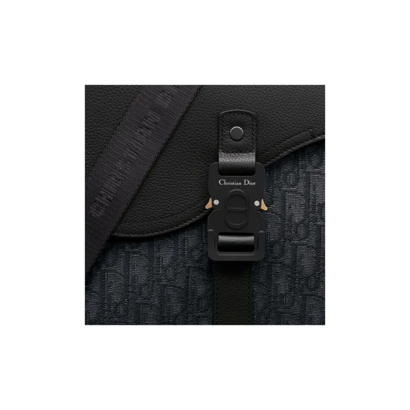 DIOR Oblique Printed Fabric Grain Embossed Cow Leather Saddle Messenger Bag Shoulder Bag Crossbody Bag Men's Black-5
