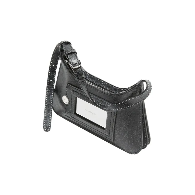 Acne Studios Platt Series Crackle Leather Handbag, Shoulder Bag Women's Black-1