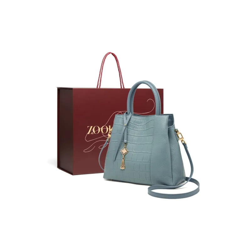 ZOOLER Cow Leather Mother Bag Mid Age Handbag Medium Size Women's Black/Blue/Dusty Blue-14
