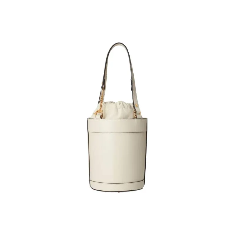 GUCCI Horsebit 1955 Leather Bucket Bags One Shoulder Handbags Small Size Women's White-3