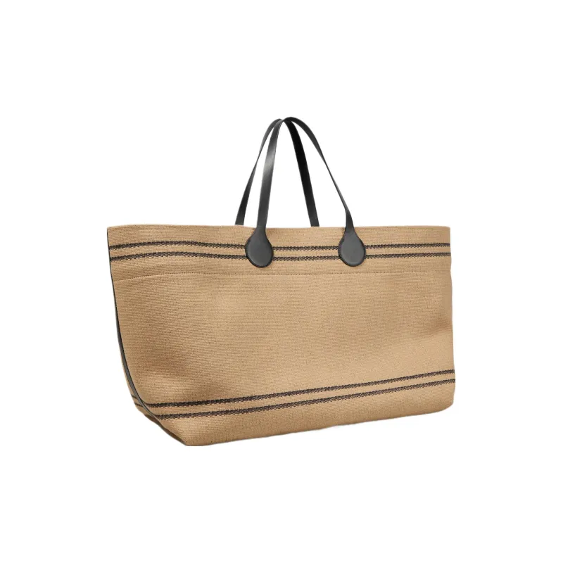 Loro Piana Cotton Blend Canvas Canvas Bag Tote Bag Shopping Bag Handbag Extra Large Women's Beige & Black-1