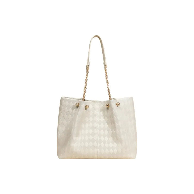 COMELY Synthetic Material Fabric Tote Bag Shoulder Bag Large Size Women's Coffee/Ecru-3