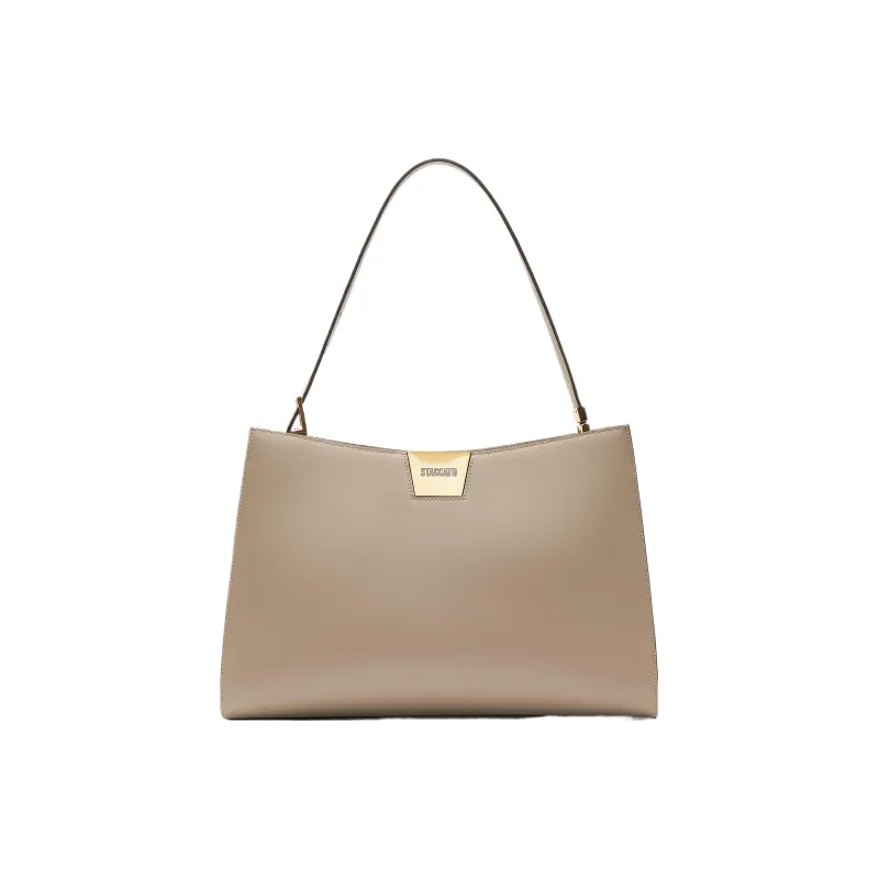 Staccato Cow Leather Tote Bag, Shopping Bag, Handbag, Shoulder Bag Tubas Women's High Quality Black/Old Money Apricot-5