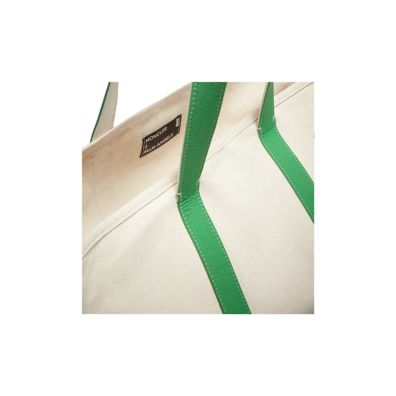Moncler PALM ANGELS Collaboration Canvas Tote Bag, Shopping Bag, Shoulder Bag, Handbag Unisex White & Green-3