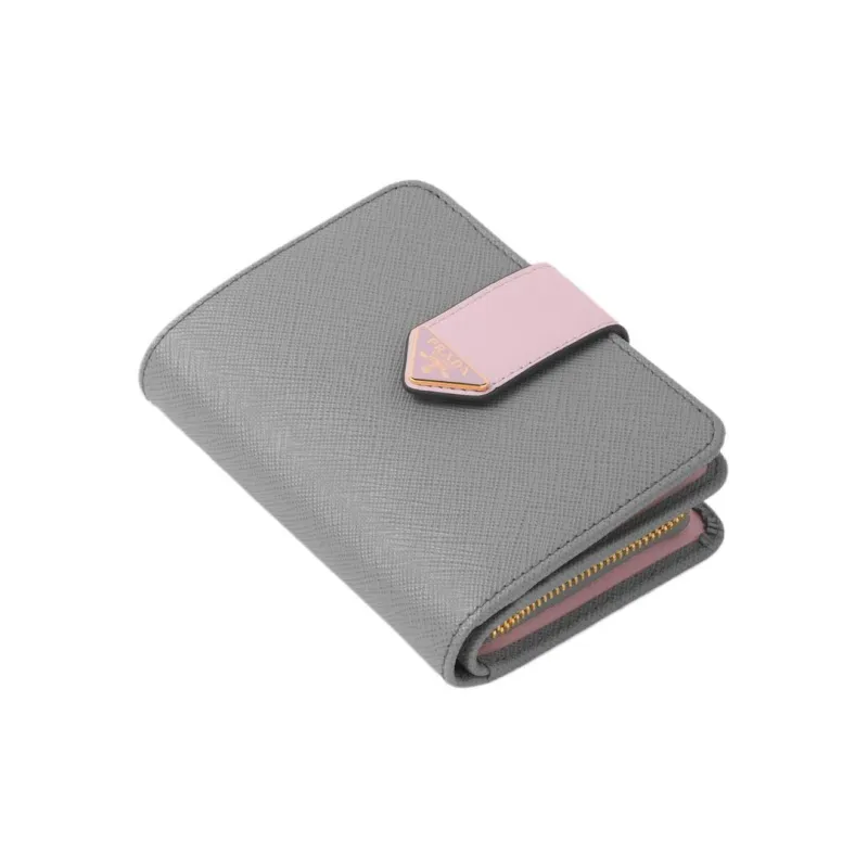 PRADA Saffiano Leather Wallet Trumpets Women's Slate Gray & Snowflake & Plaster Powder-4