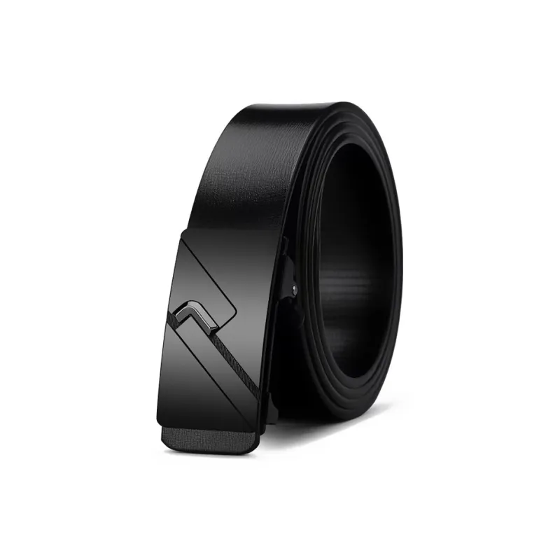 PISHUSHU Business Urban Man Cow Leather Leather Belts Men's Black Gold Buckle Width  3.5cm-1