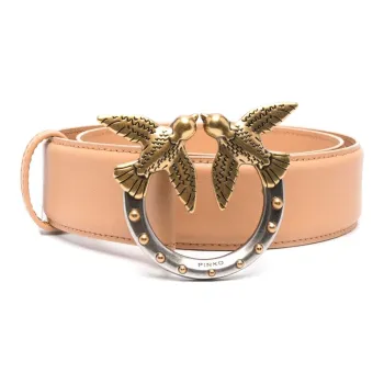 PINKO Love Birds Ring Buckle Leather Belts Women's Light Brown Width: 4cm