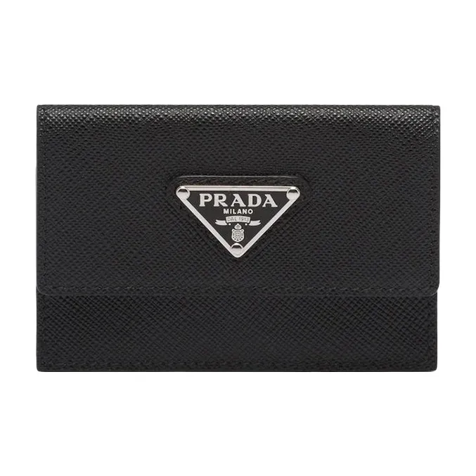 PRADA Saffiano Leather Card Holder Coin Purse Unisex Black-0
