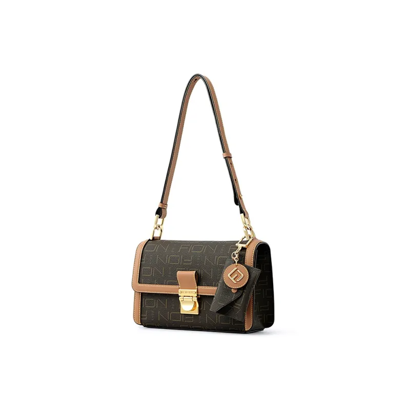 FION Artificial Leather With Cow Leather Accents Shoulder Bag Regular Women's Coffee/Camel-1